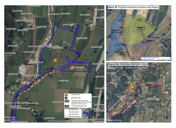 Aerial maps of site, Proposed extraction areas, and transport route